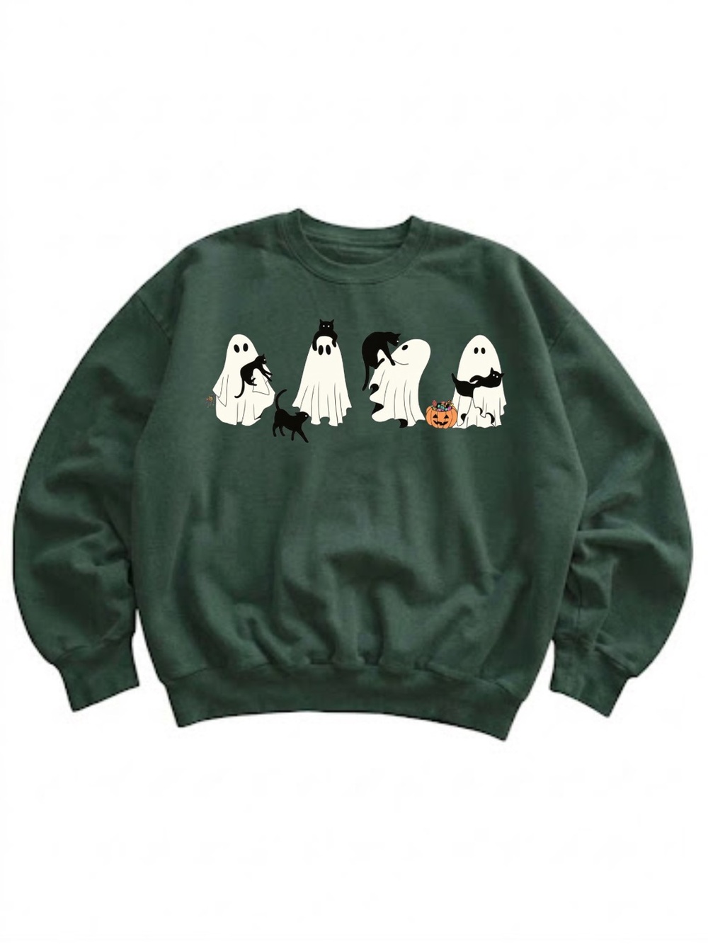 Gildan Halloween Ghost Crewneck Sweatshirt in Dark Green